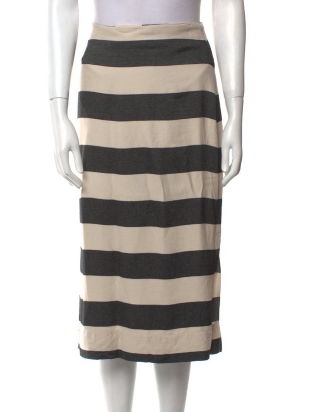 FARM Rio Black and Cream Horizontal-Stripe Midi Skirt